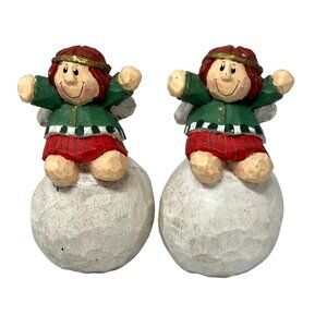Eddie Walker Angel on a Snowball Christmas Figurine Green Shirt Red Pants 3 Inch